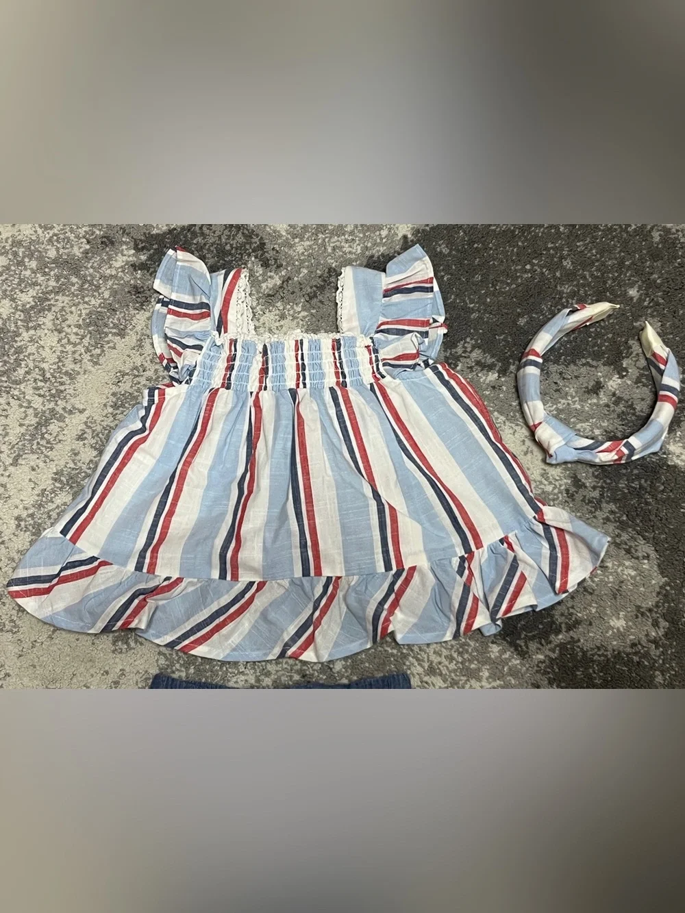 Toddler 3 Piece Americana Summer Outfit Set Striped Top Shorts Headband 18M